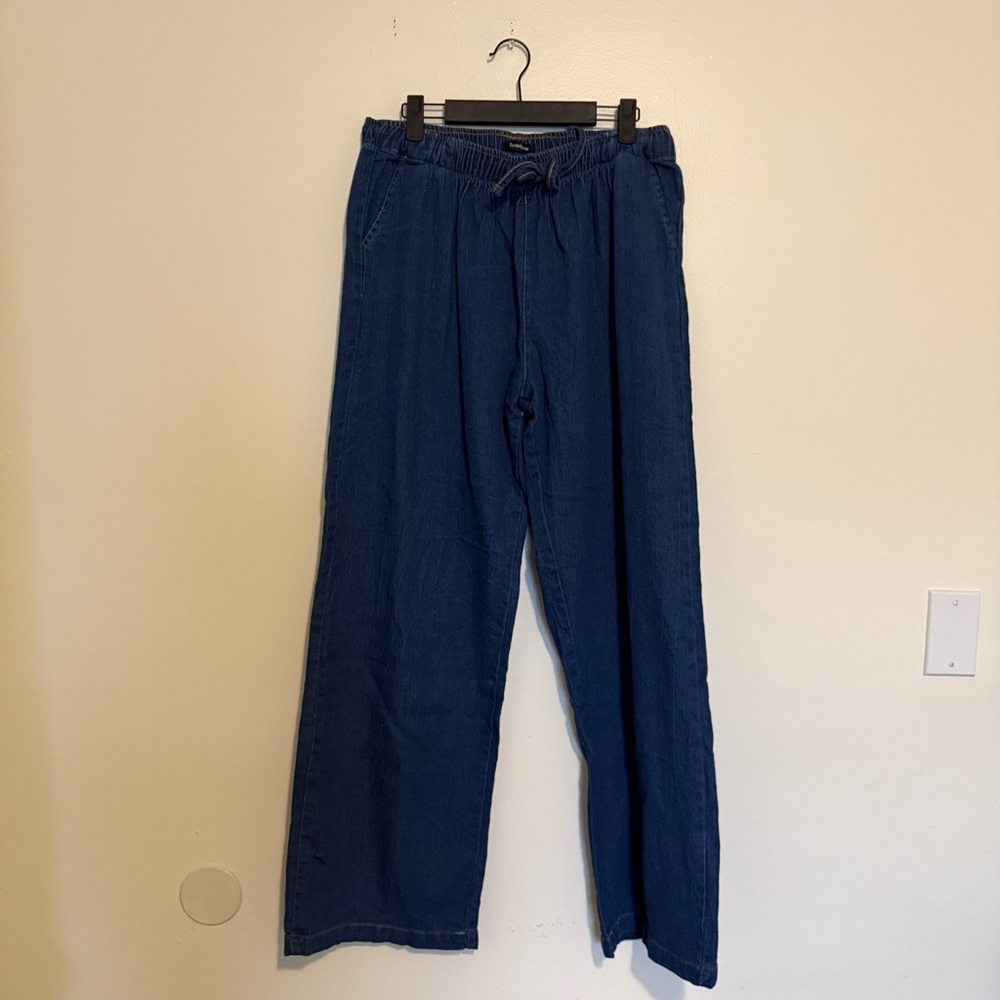 bebe | Blue Wide-Leg Drawstring Cotton Pants